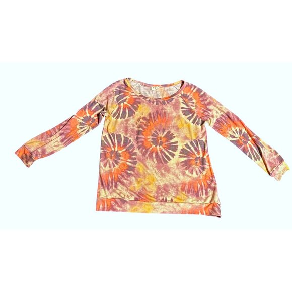 Bibi Womens Tie Dye Long Sleeve Sweatshirt Pullover Casual Top Orange Purple Lg - Picture 5 of 5